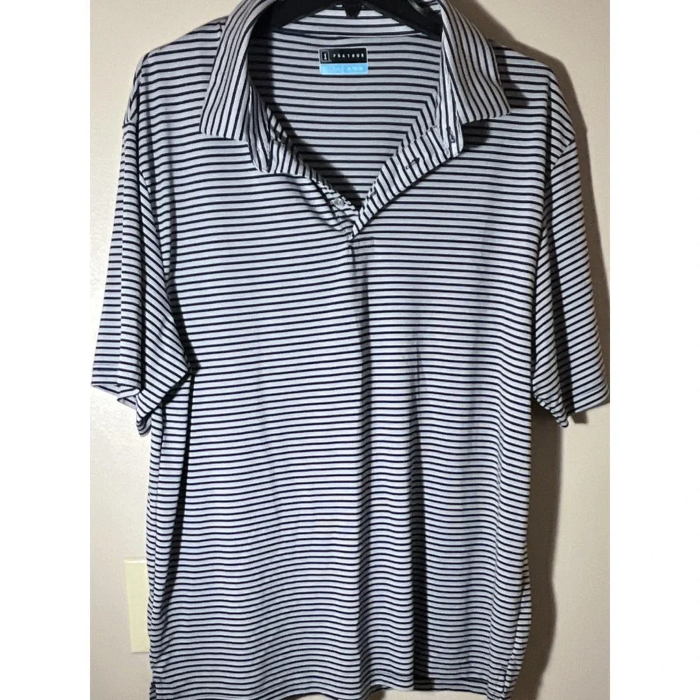 PGA TOUR Men's XL Navy White Striped Lightweight Collared‎ Golf Polo Shirt